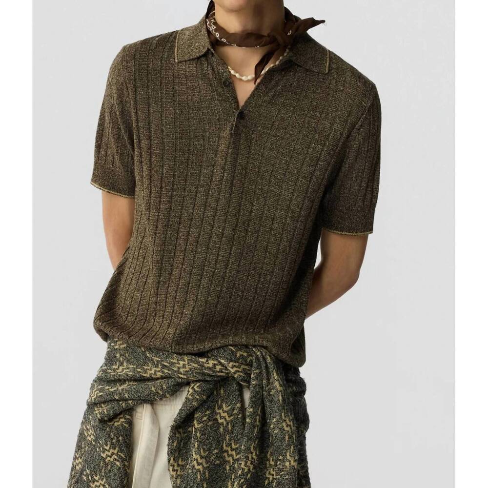 NEW GUEST IN RESIDENCE short sleeve teddy polo in chestnut